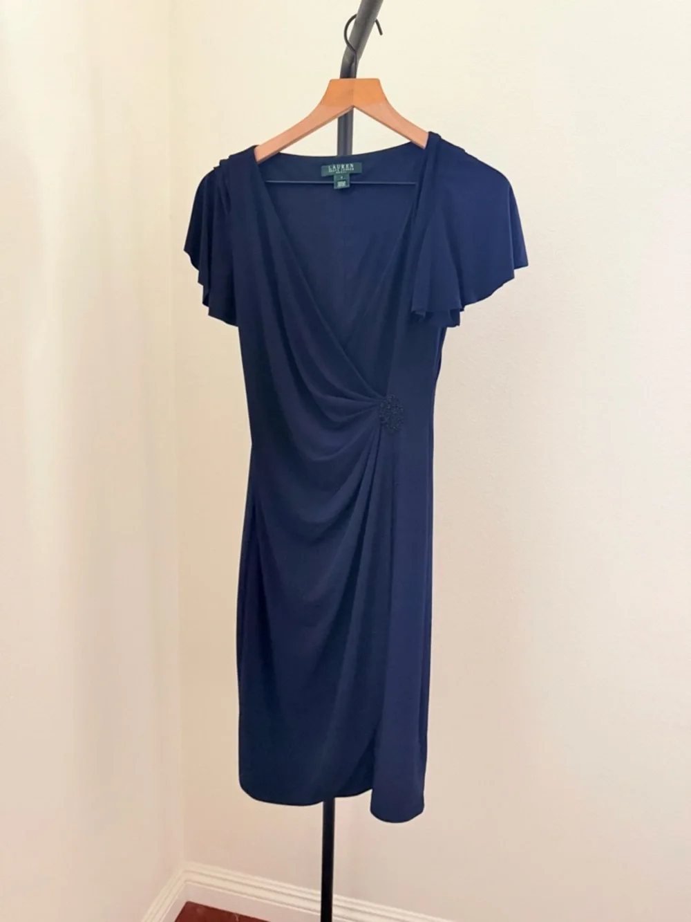 Lauren Ralph Lauren Navy Faux-Wrap Cocktail Dress - Picture 2 of 5
